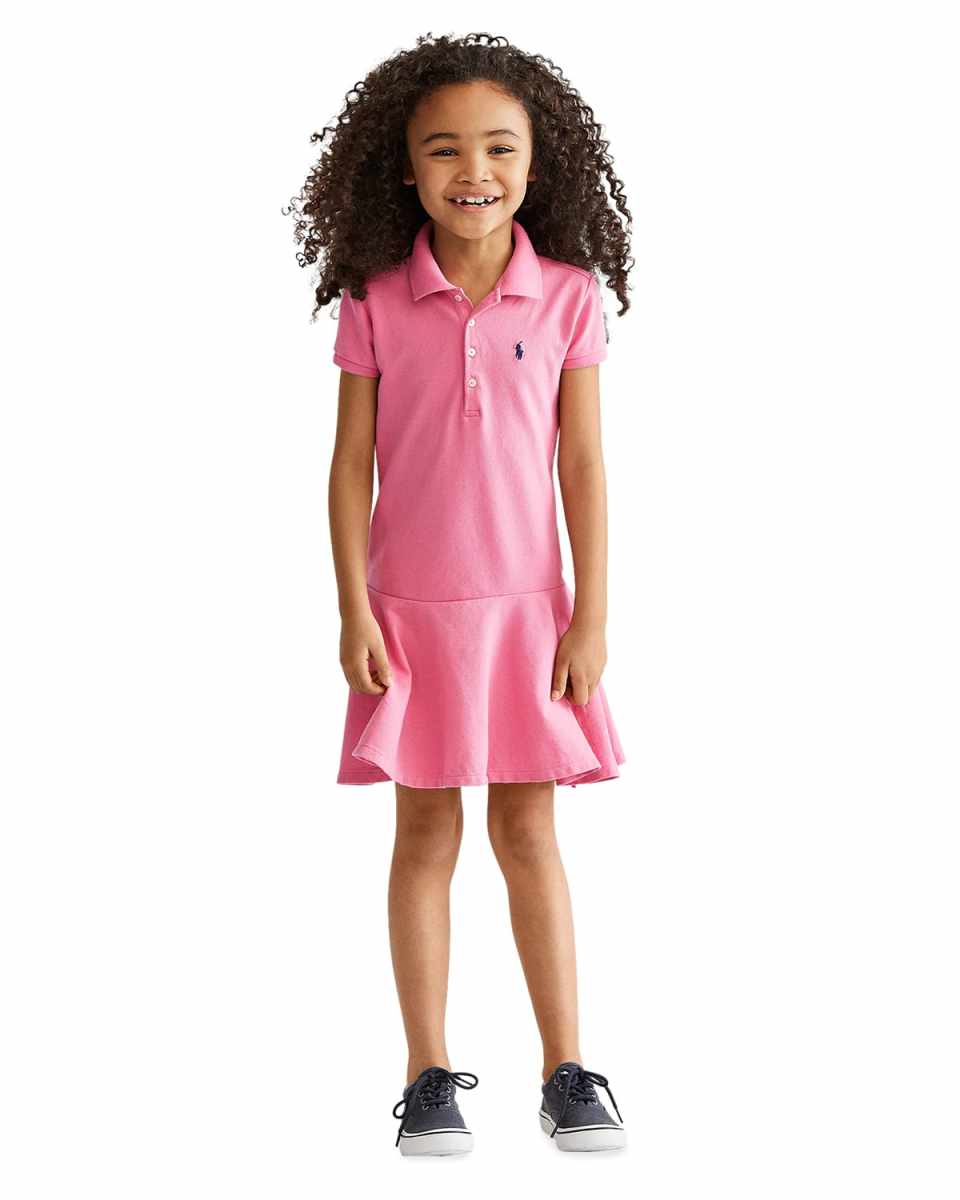 Girl's Stretch Cotton Mesh Polo Dress, Size 2-4